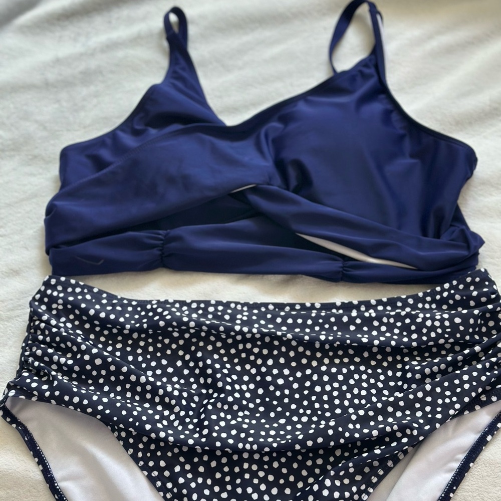SHEIN Navy and White Polka Dot Bikini